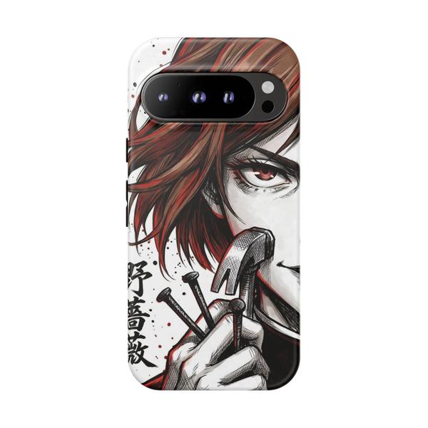 Nobara Kugisaki Jujutsu Kaisen Google Pixel tough case with manga art of Nobara holding nails and hammer.