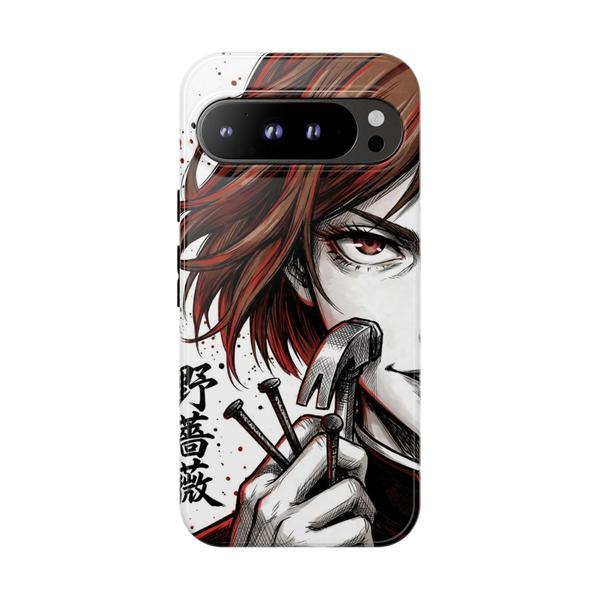 Nobara Kugisaki Jujutsu Kaisen Google Pixel tough case with manga art of Nobara holding nails and hammer.