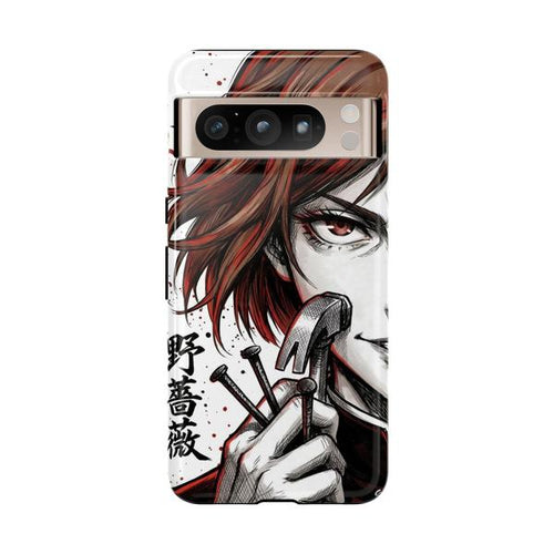Nobara Kugisaki Jujutsu Kaisen Google Pixel case with manga art of Nobara holding nails and hammer.